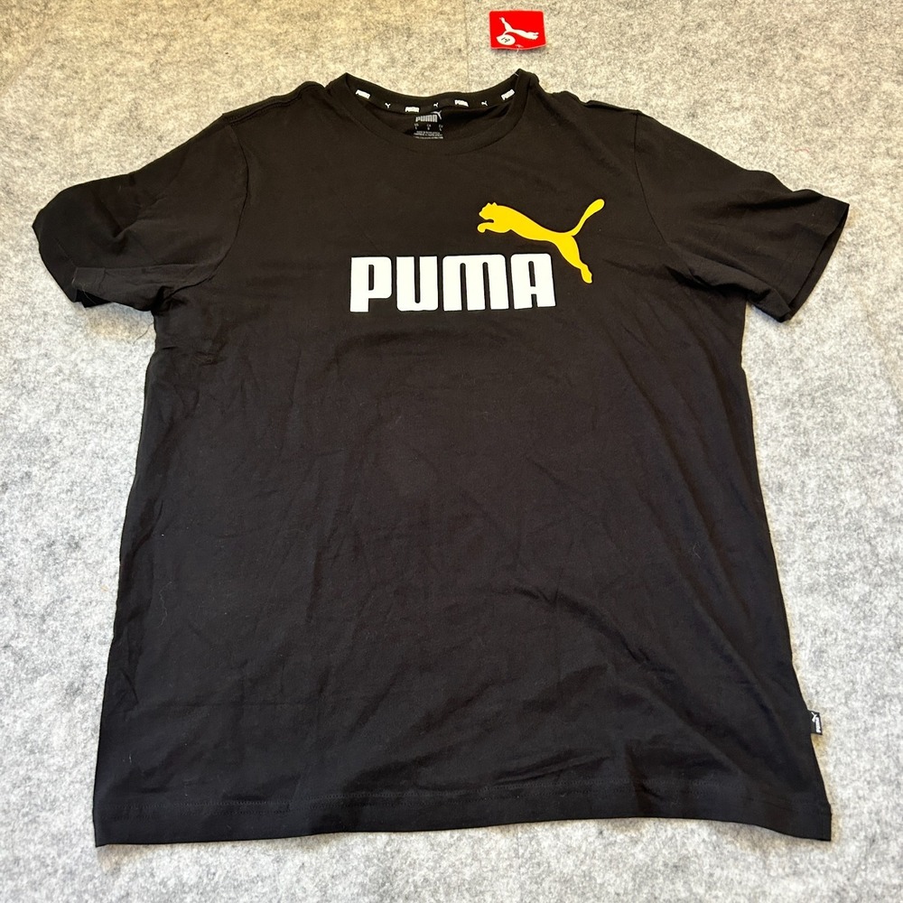 NWT PUMA 2 Color Logo Crew Neck Short Sleeve T-Shirt Mens LARGE Black Casual Top